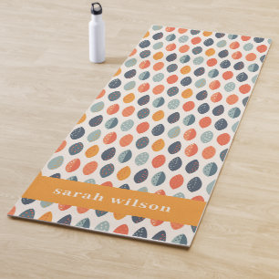 Cute Orange Blue Ochre Leafy Botanical Pattern Yoga Mat