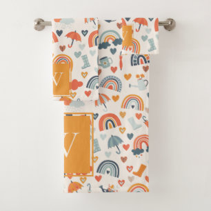 Cute Orange Blue Spring Rainbow Clouds Pattern Bath Towel Set