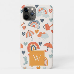 Cute Orange Blue Spring Rainbow Clouds Pattern iPhone 11 Pro Case