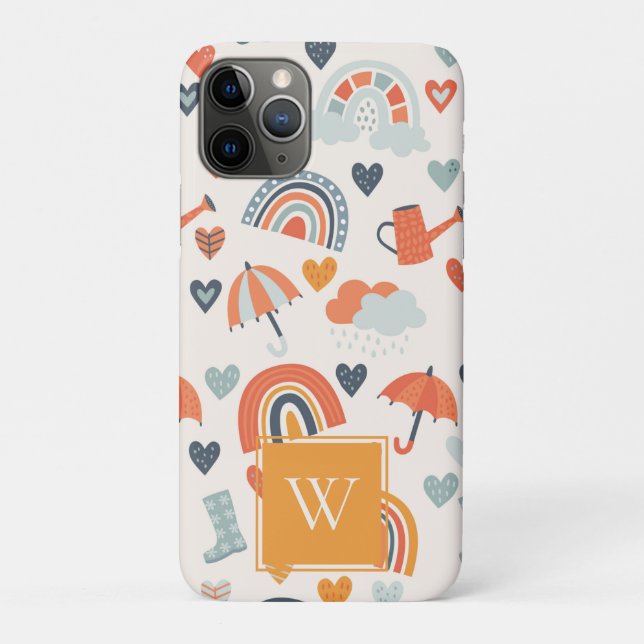 Cute Orange Blue Spring Rainbow Clouds Pattern Case-Mate iPhone Case (Back)
