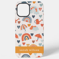 Cute Orange Blue Spring Rainbow Clouds Pattern