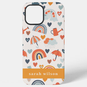 Cute Orange Blue Spring Rainbow Clouds Pattern iPhone 12 Pro Max Case