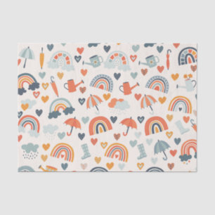 Cute Orange Blue Spring Rainbow Clouds Pattern Tissue Paper