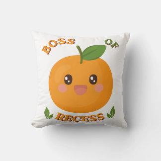 Cute Orange "Boss of Recess" Kids Throw Pillow