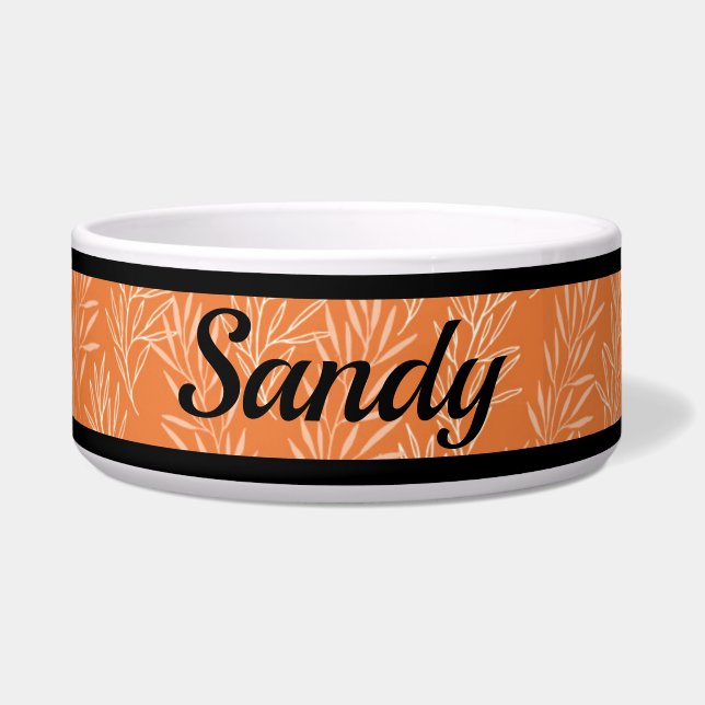 Cute Orange Botanical Customized Dog Bowl (Front)