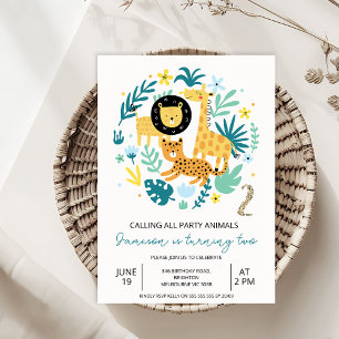 Cute Orange Calling All Party Animals 2nd Birthday Invitation