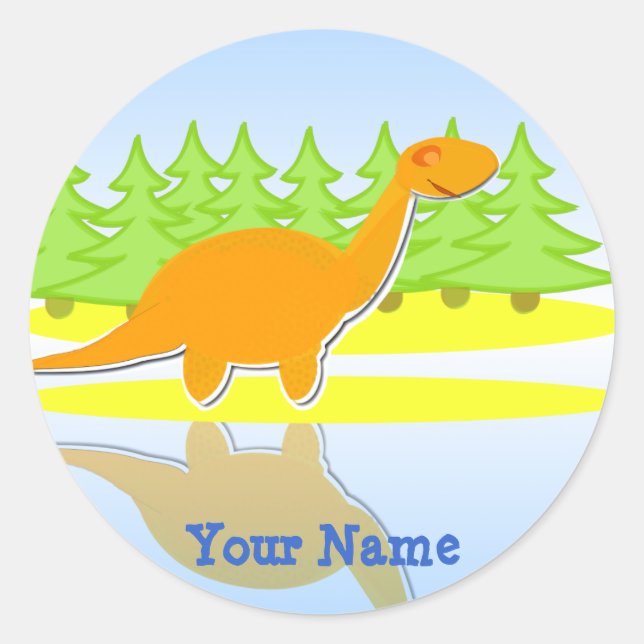 Cute Orange Cartoon Dinosaur Name Stickers (Front)