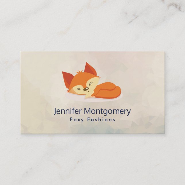 Cute Orange Cartoon Drawing of a Fox Sleeping Business Card (Front)