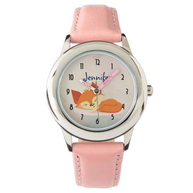 Cute Orange Cartoon Drawing of a Fox Sleeping Watch (Front)