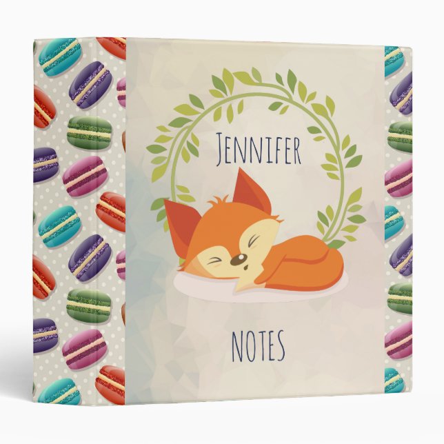 Cute Orange Cartoon Fox with Green Wreath Binder (Front/Spine)