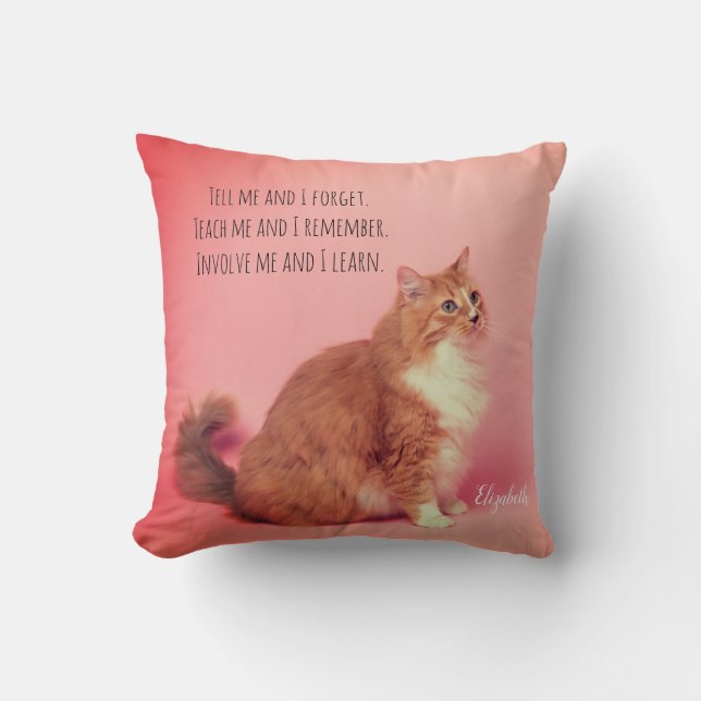 Cute Orange Cat Best Quote Personalized Name Throw Pillow (Front)