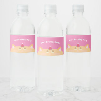 Cute Orange Cat Birthday Water Bottle Label