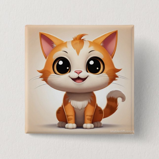 Cute Orange Cat Cartoon Style Character-89738 2 Inch Square Button (Front)