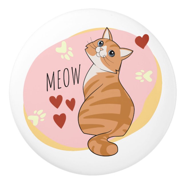 Cute orange cat ceramic knob (Front)