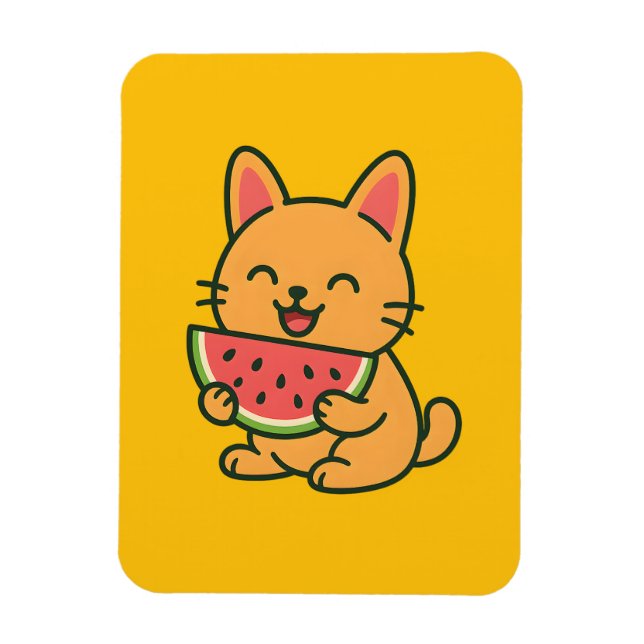 Cute Orange Cat Eating Watermelon Magnet | Funny F (Vertical)