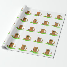 Cute Orange Cat in Green Meadow Wrapping Paper