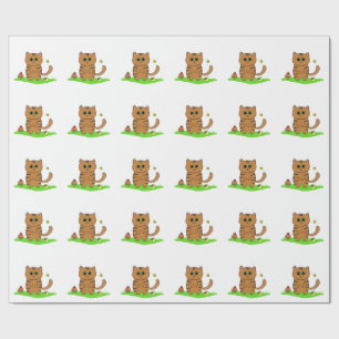 Cute Orange Cat in Green Meadow Wrapping Paper