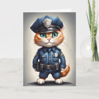 Cute Orange Cat in Police Uniform Watercolor Art