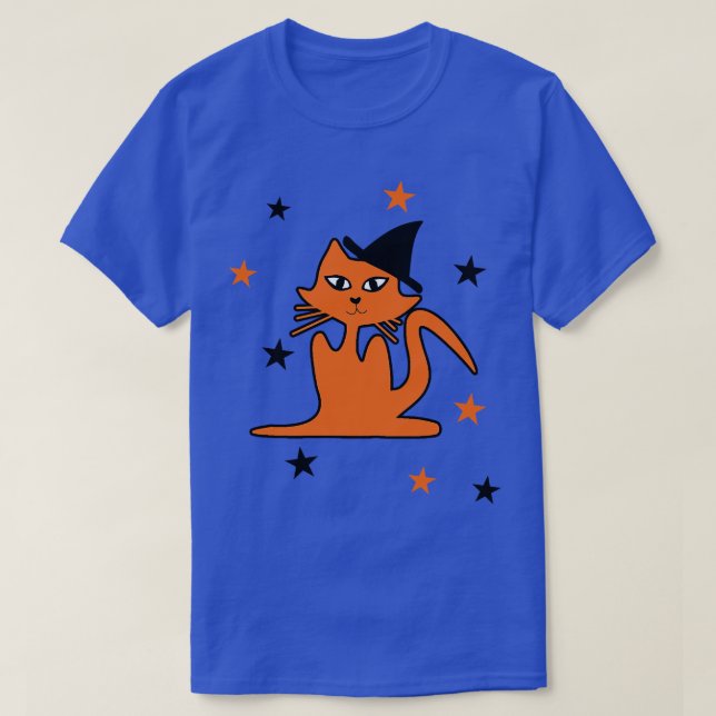 Cute Orange Cat in Witch Hat T-Shirt (Design Front)