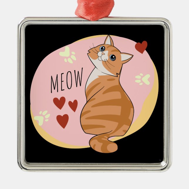 Cute orange cat metal ornament (Front)