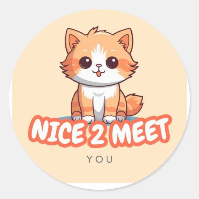 Cute Orange Cat “Nice 2 Meet You” Sticker – Funny  (Front)
