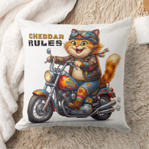 Cute Orange Cat On Motorcycle Throw Pillow