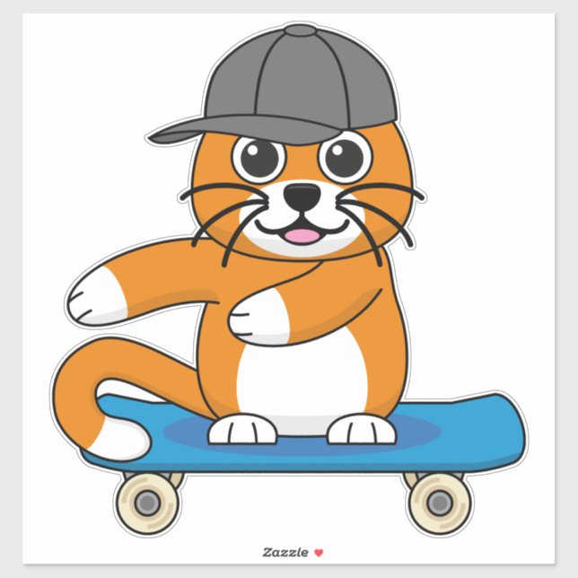 Cute Orange Cat on Skateboard Cartoon (Sheet)