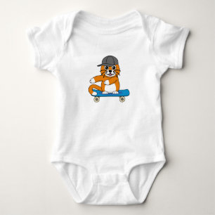 Cute Orange Cat on Skateboard Cartoon Baby Bodysuit