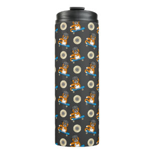 Cute Orange Cat on Skateboard Cartoon Thermal Tumbler