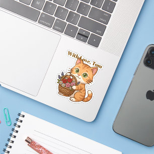 Cute Orange Cat Personalized Die-Cut Vinyl Sticker