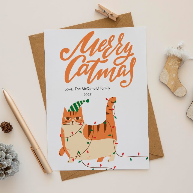 Cute Orange Cat Pet Lover Christmas Flat Holiday Card (Creator Uploaded)
