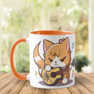 Cute Orange Cat Playing Guitar Mug