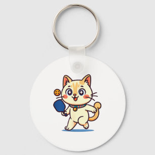 Cute orange cat playing pickleball  keychain