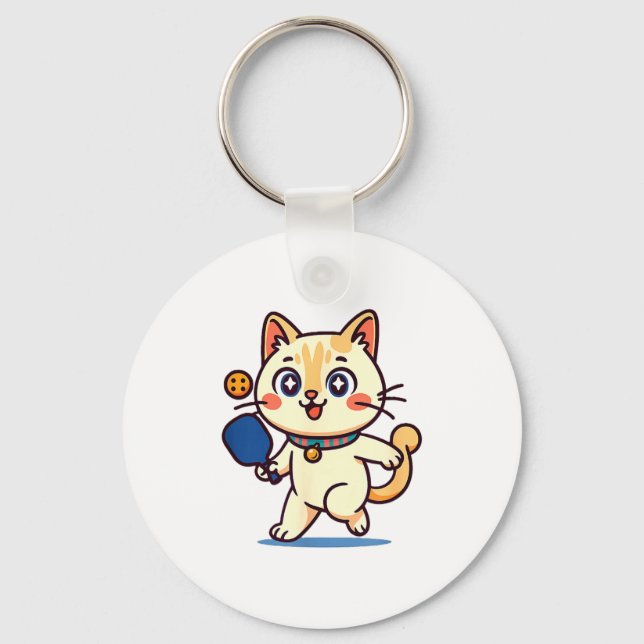 Cute orange cat playing pickleball  keychain (Front)
