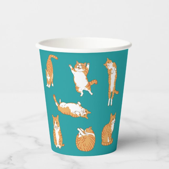 Cute Orange Cat Poses Paper Cups (Front)