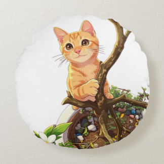 Cute Orange Cat Round Pillow