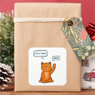 Cute orange cat says "Meow". Tiger 2022 T-Shirt Th Square Sticker