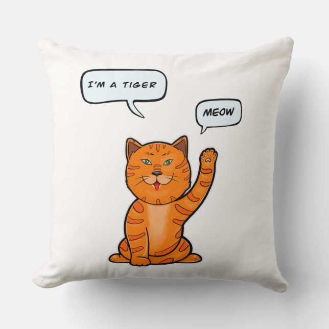 Cute orange cat says "Meow". Tiger 2022 T-Shirt Throw Pillow (Front)