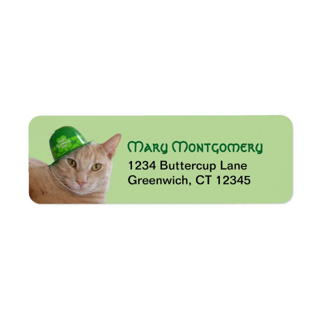 Cute Orange Cat Wearing a Green Irish Hat Address (Front)