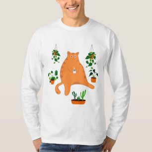 Cute Orange Cat With Plant, Cute Cat Gift T-Shirt