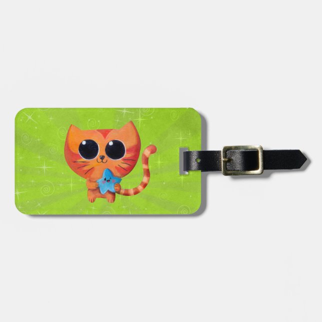 Cute Orange Cat with Star Luggage Tag (Front Horizontal)