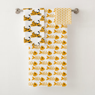 Cute Orange Cats, Hearts and Bones  Bath Towel Set