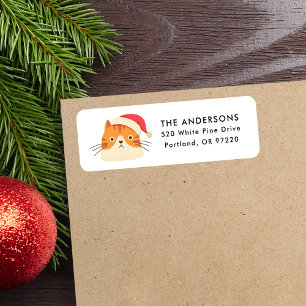Cute Orange Chat Santa Hat Noël Adresse de retour