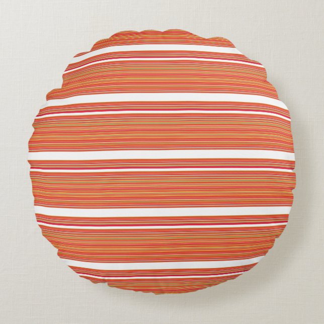 Cute orange colourful stripes round pillow (Front)