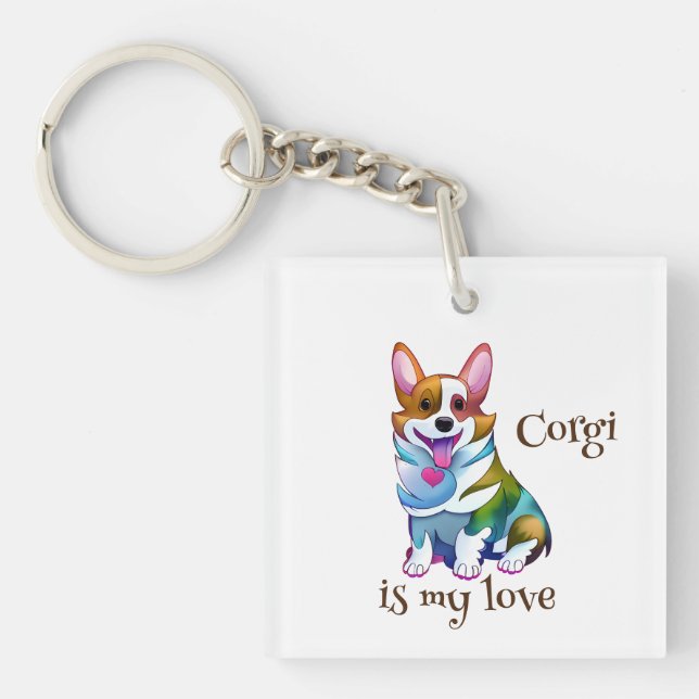 Cute Orange corgi for  a positive mood  Keychain (Front)