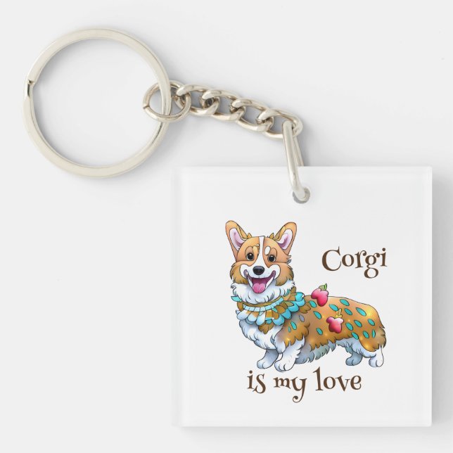 Cute Orange corgi for  a positive mood  Keychain (Front)