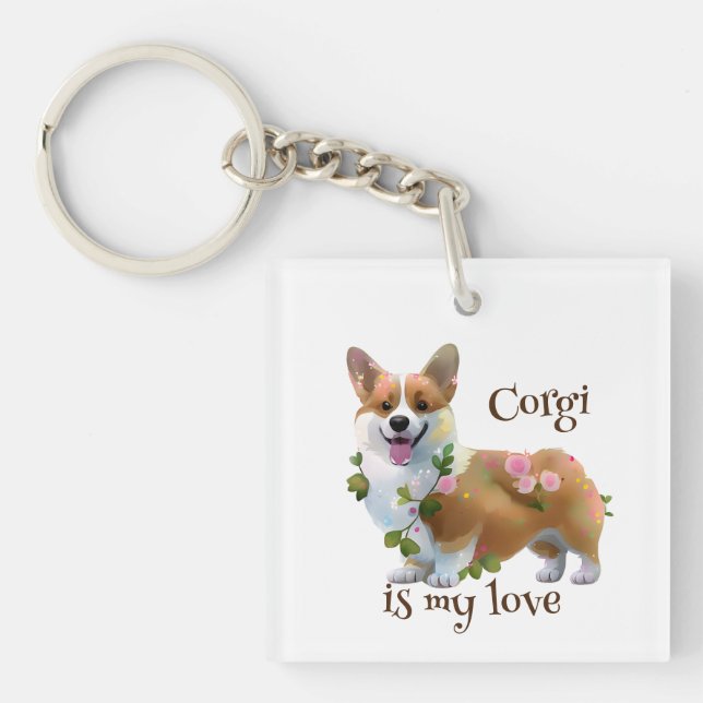 Cute Orange corgi for  a positive mood  Keychain (Front)