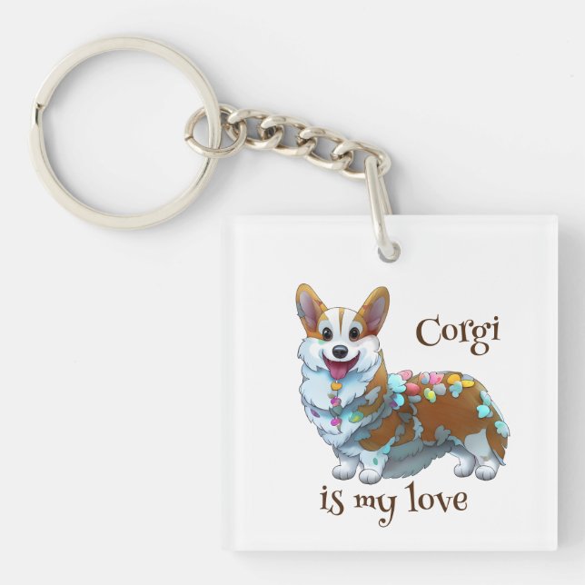 Cute Orange corgi for  a positive mood  Keychain (Front)