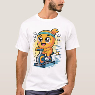 Cute Orange Cycling Exercise Bike Cartoon Workout T-Shirt