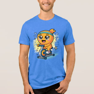 Cute Orange Cycling Exercise Bike Cartoon Workout Tri-Blend Shirt